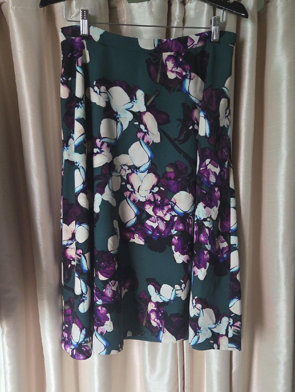 Banana Republic Foral A-Line Midi Skirt in Teal and Purple